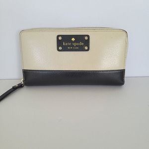 Kate Spade Neda Wallet Clutch Accordion Geniue Leather Zip Around Ivory Black